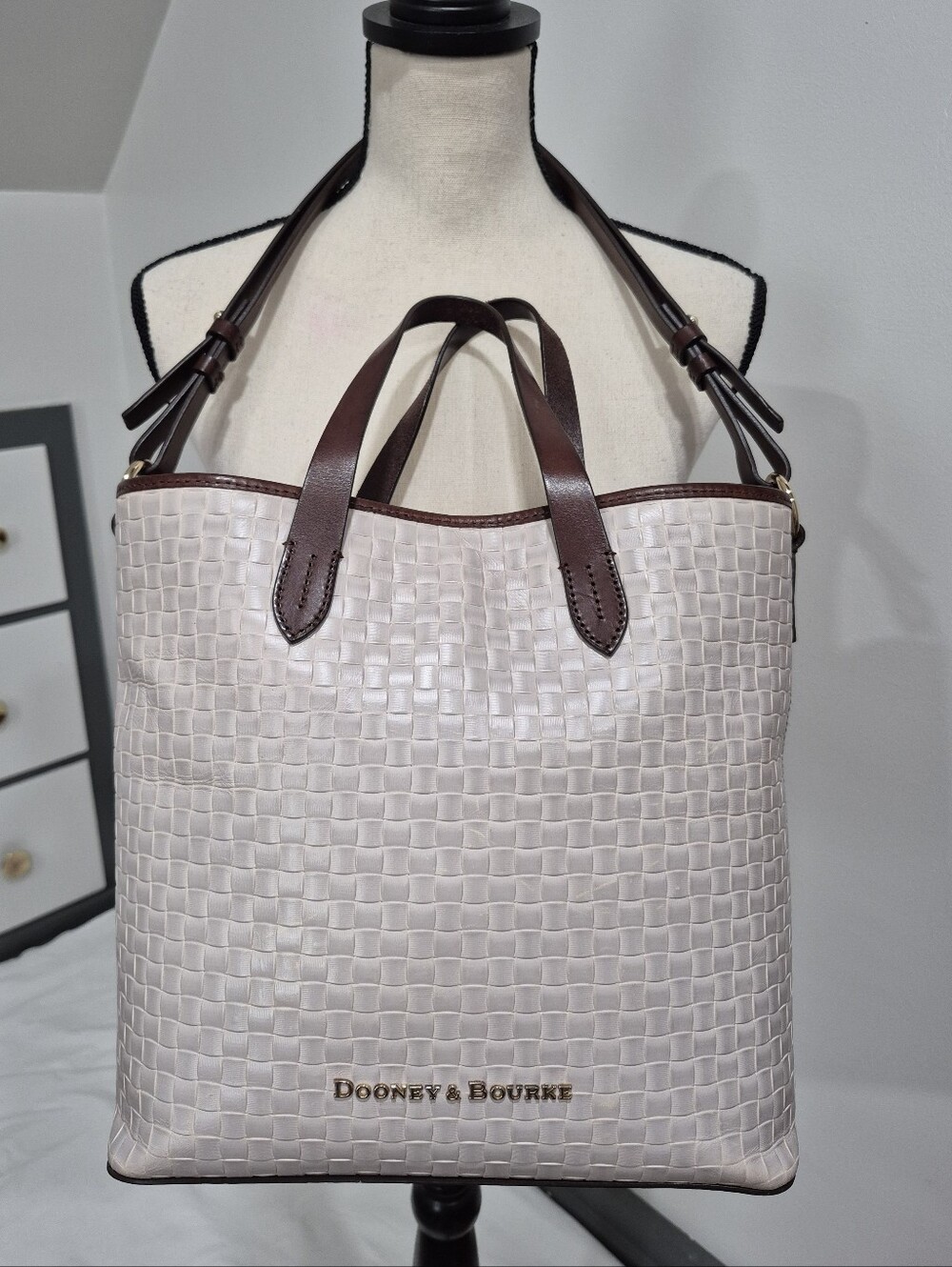 Dooney & Bourke Off White Liliana Woven Tote Bag